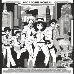 A black and white retro anime event poster featuring classic character designs and vintage typography