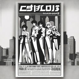 A black and white retro anime event poster featuring classic character designs and vintage typography