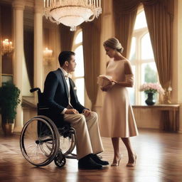 A wealthy disabled man falls in love with a divorced young woman, spending lavishly to win her heart