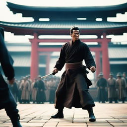 A Japanese ronin sets up a challenge arena to fight Donnie Yen