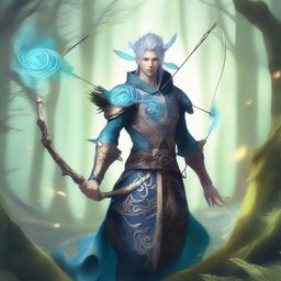 A male air elemental wearing fancy clothes, holding a bow and arrow