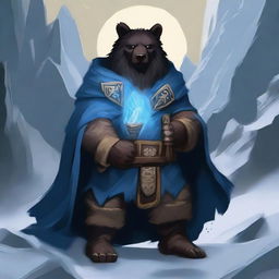 A dark-haired Dwarf with a blue rune symbol glowing in his chest, holding a large warhammer