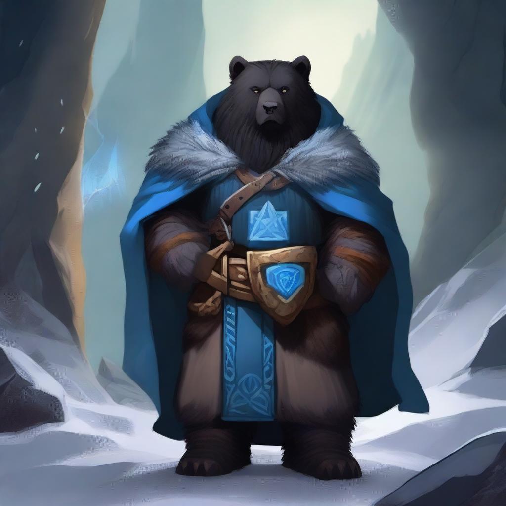 A dark-haired Dwarf with a blue rune symbol glowing in his chest, holding a large warhammer