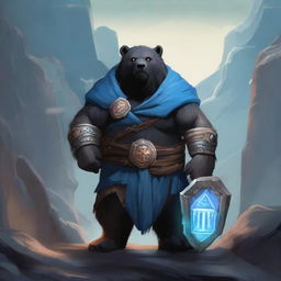 A dark-haired Dwarf with a blue rune symbol glowing on his chest, holding a massive warhammer