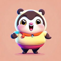 A cute and chubby cartoon character with a round face and big eyes, standing in a playful pose