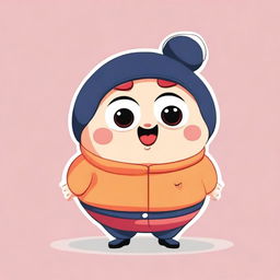 A cute and chubby cartoon character with a round face and big eyes, standing in a playful pose