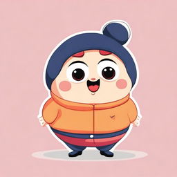 A cute and chubby cartoon character with a round face and big eyes, standing in a playful pose