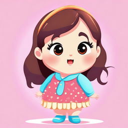 A cute and chubby girl with a round face and big eyes, standing in a playful pose