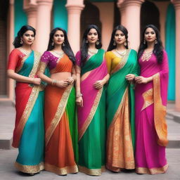 A group of young Indian women dressed in modern and traditional attire, posing confidently