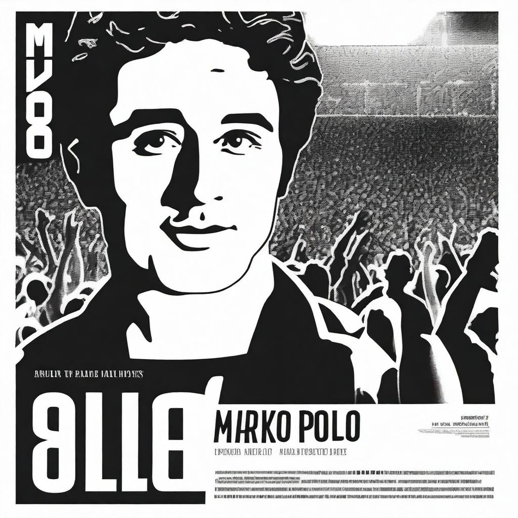 Create a black and white movie poster titled 'Marko Polo'