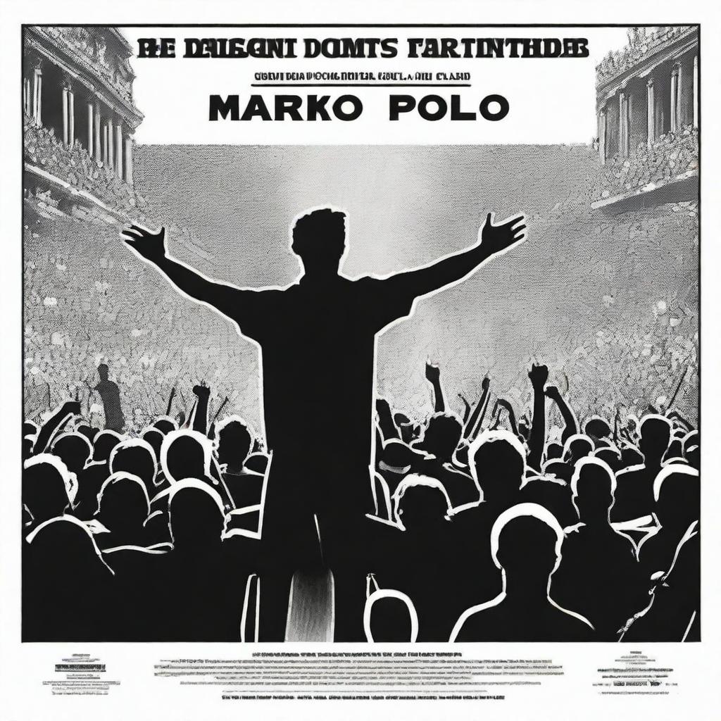 Create a black and white movie poster titled 'Marko Polo'