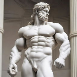 A detailed white marble statue of Hercules, the ancient Greek hero, wearing a crown