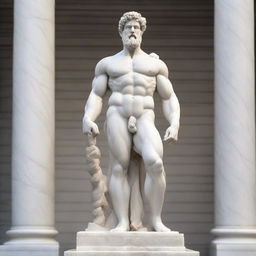 A detailed white marble statue of Hercules, the ancient Greek hero, wearing a crown