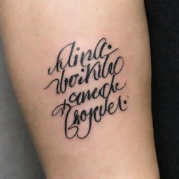 Design an expressive black ink tattoo featuring a powerful Biblical quote written in an elegant script.