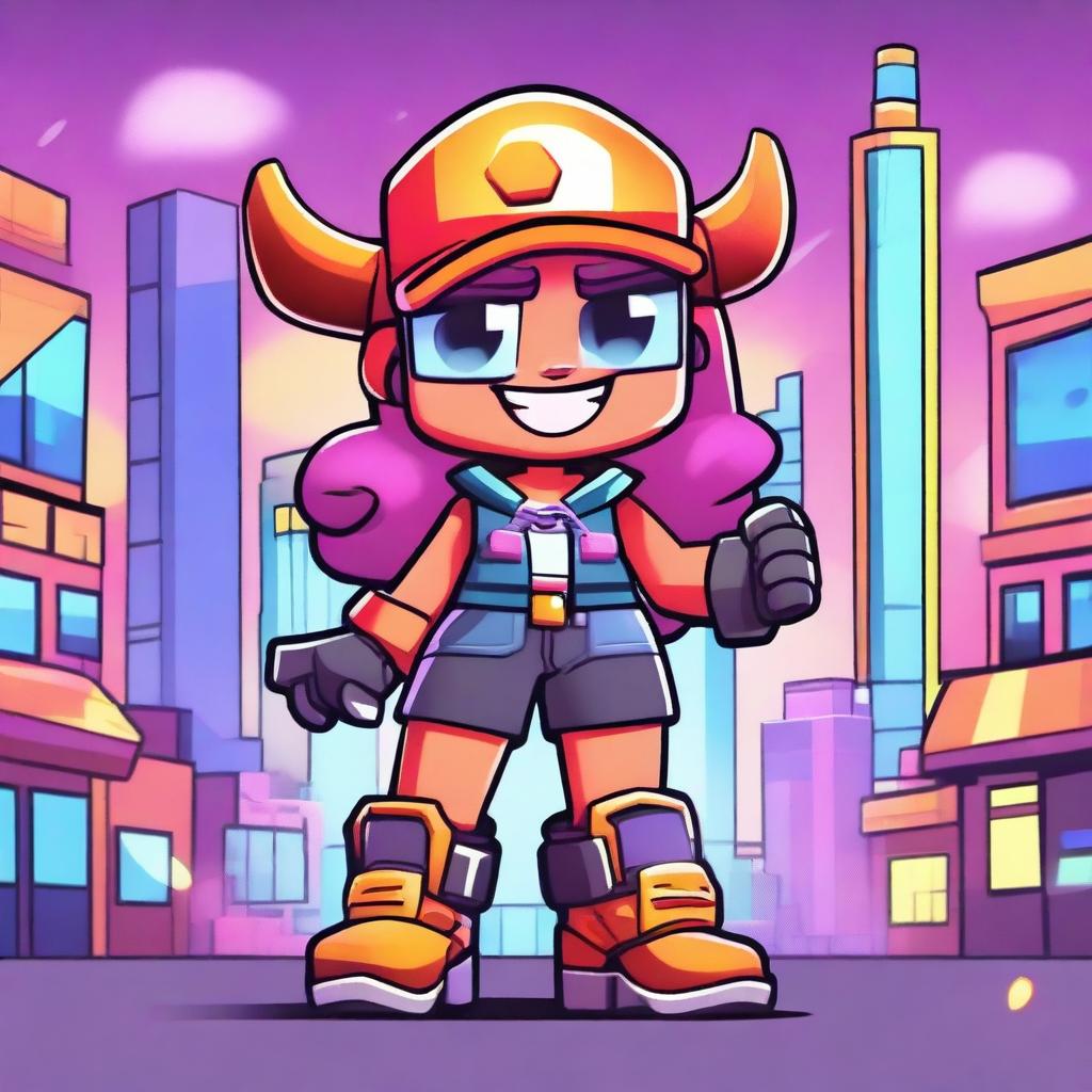 Create an image of a Brawl Stars character named Ox the Retropolis Glass