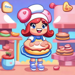 Create a Brawl Stars character named Babo, a girl who is part of a bake sale in Retropolis