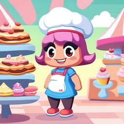 Create a Brawl Stars character named Babo, a girl who is part of a bake sale in Retropolis