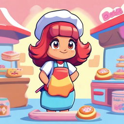 Create a Brawl Stars character named Babo, a girl who is part of a bake sale in Retropolis