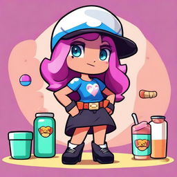 Create an image of a Brawl Stars character named Lydia, who is a paw girl working at a boba shop