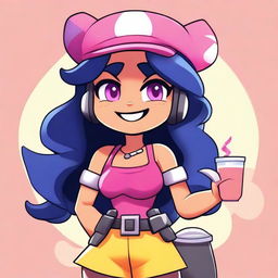 Create an image of a Brawl Stars character named Lydia, who is a paw girl working at a boba shop