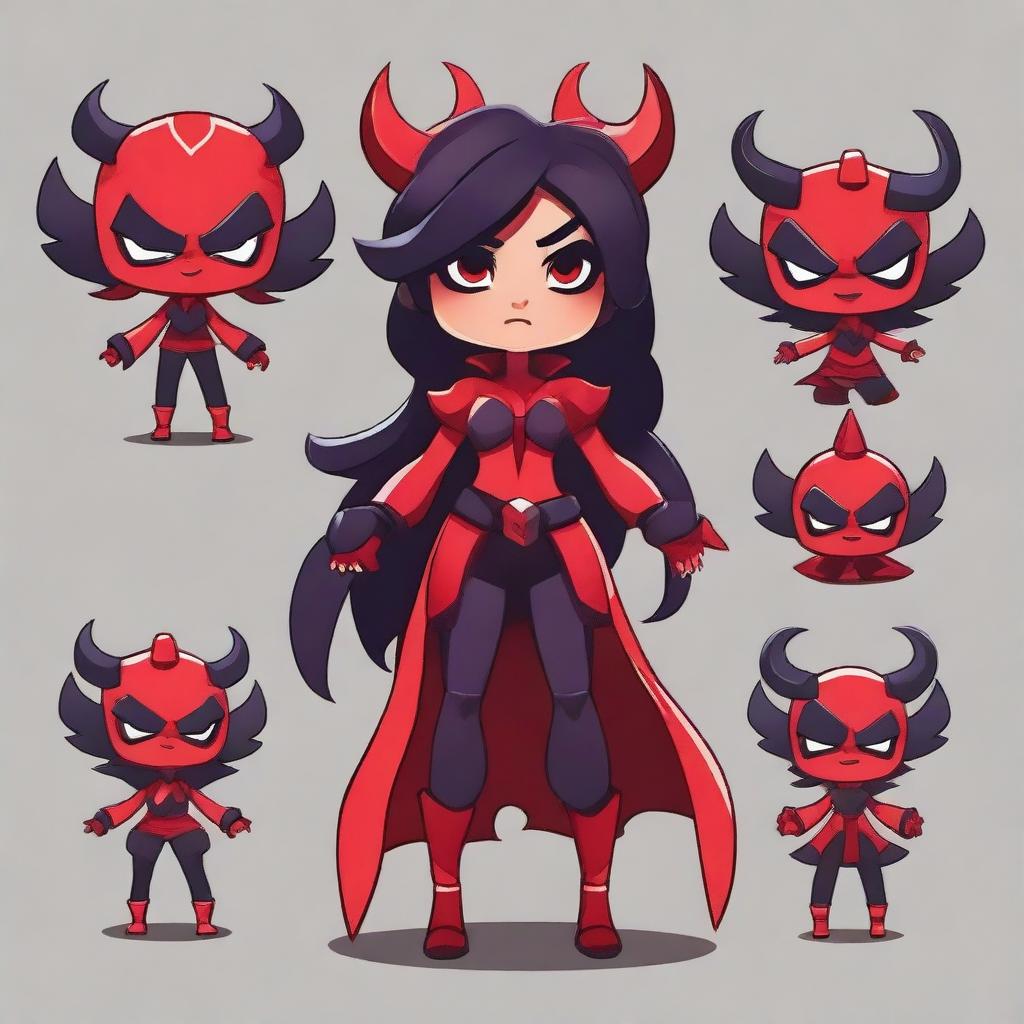 Create a character design for a devil final boss girl named Abima for the game Brawl Stars