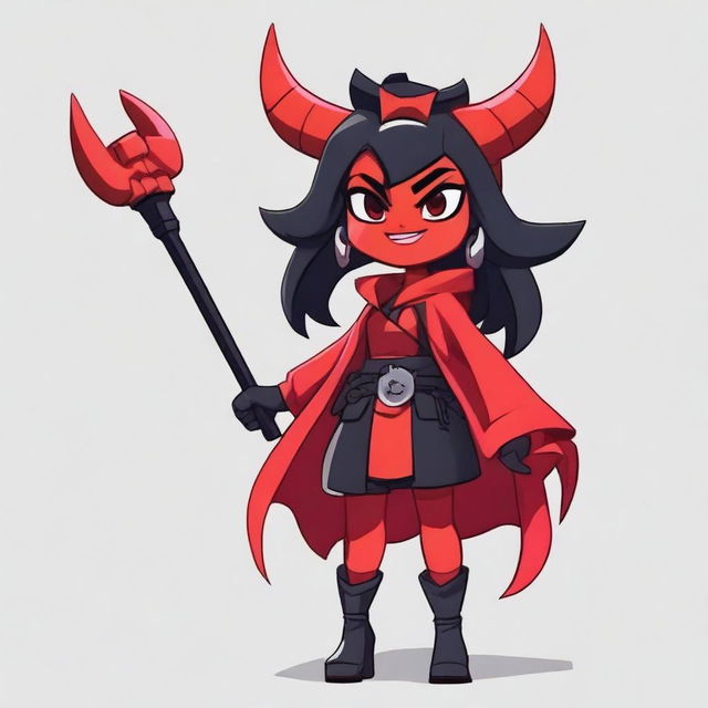 Create a character design for a devil final boss girl named Abima for the game Brawl Stars