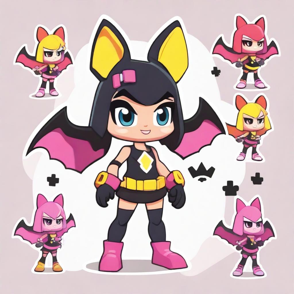 Create a character design for Brawl Stars featuring a Powerpuff Girls-inspired toon girl named Lucky Bat