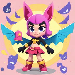 Create a character design for Brawl Stars featuring a Powerpuff Girls-inspired toon girl named Lucky Bat