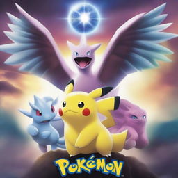 A captivating movie poster for a Pokemon movie featuring legendary Pokemon