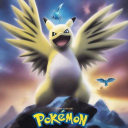 A captivating movie poster for a Pokemon movie featuring legendary Pokemon