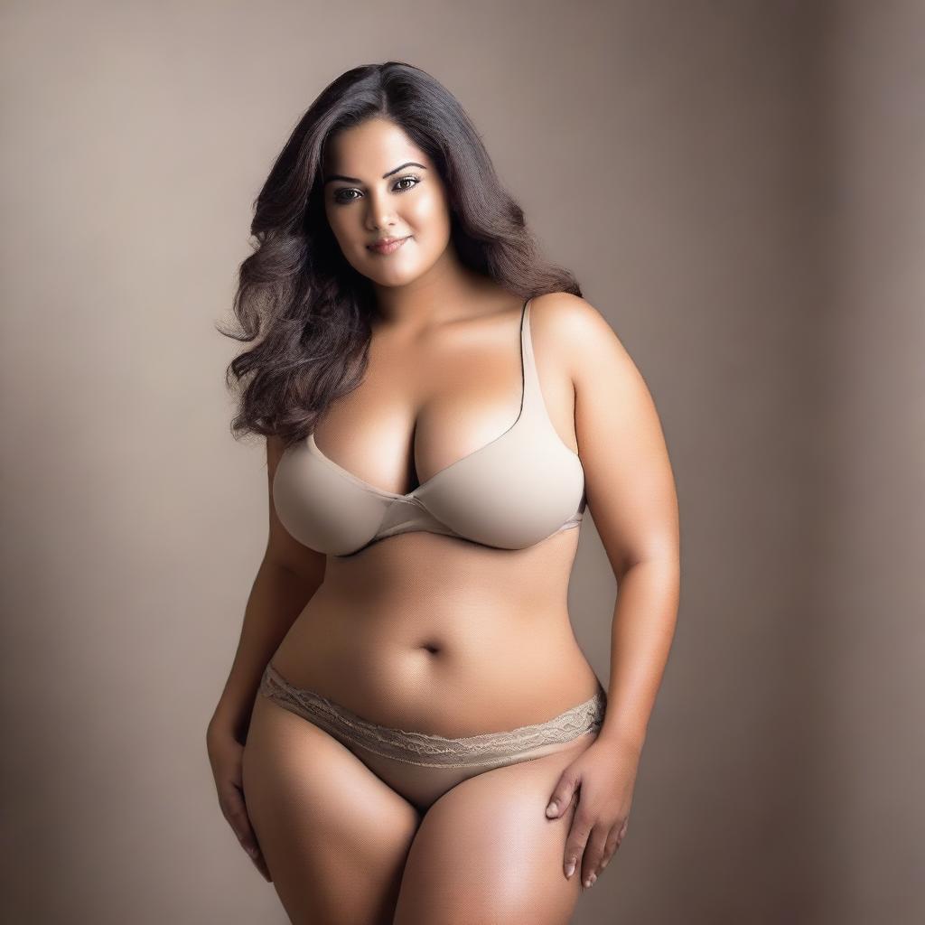 A full-body image of a woman with a voluptuous figure