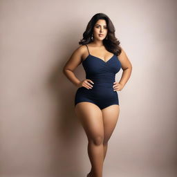 A full-body image of a woman with a voluptuous figure