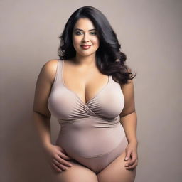 A full-body image of a woman with a voluptuous figure