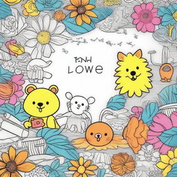 A vibrant and engaging coloring book cover for children, featuring fun illustrations and playful fonts