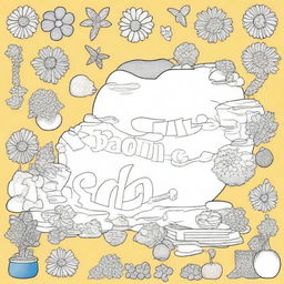 Create a coloring book cover for children featuring fun and engaging activities such as tracing letters, cutting, and pasting