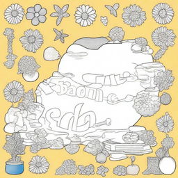 Create a coloring book cover for children featuring fun and engaging activities such as tracing letters, cutting, and pasting