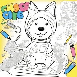 Create a coloring book cover for children featuring fun and engaging activities such as tracing letters, cutting, and pasting