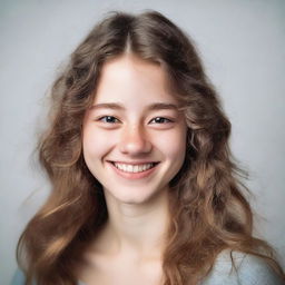 A portrait of an 18-year-old girl with a cheerful expression