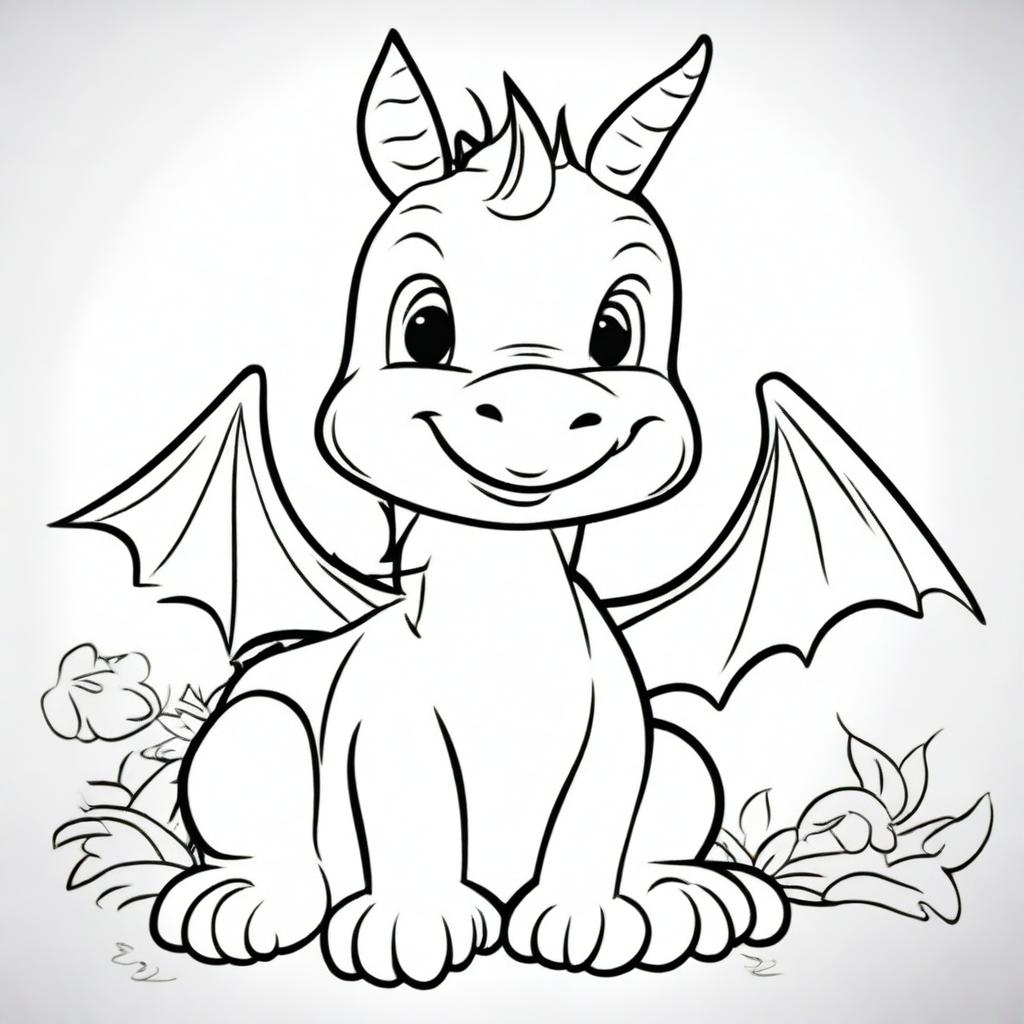 A simple and cute dragon coloring page designed for a children's book