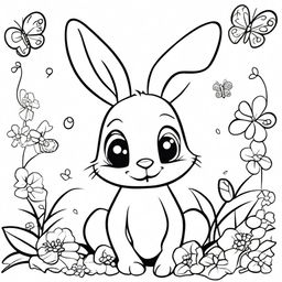 A cute bunny character in the style of Disney, designed as a coloring book page