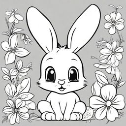 A cute bunny character in the style of Disney, designed as a coloring book page