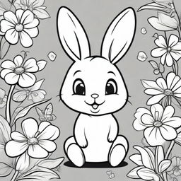 A cute bunny character in the style of Disney, designed as a coloring book page