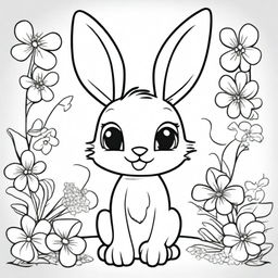 A cute bunny character in the style of Disney, designed as a coloring book page