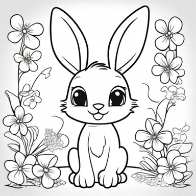 A cute bunny character in the style of Disney, designed as a coloring book page