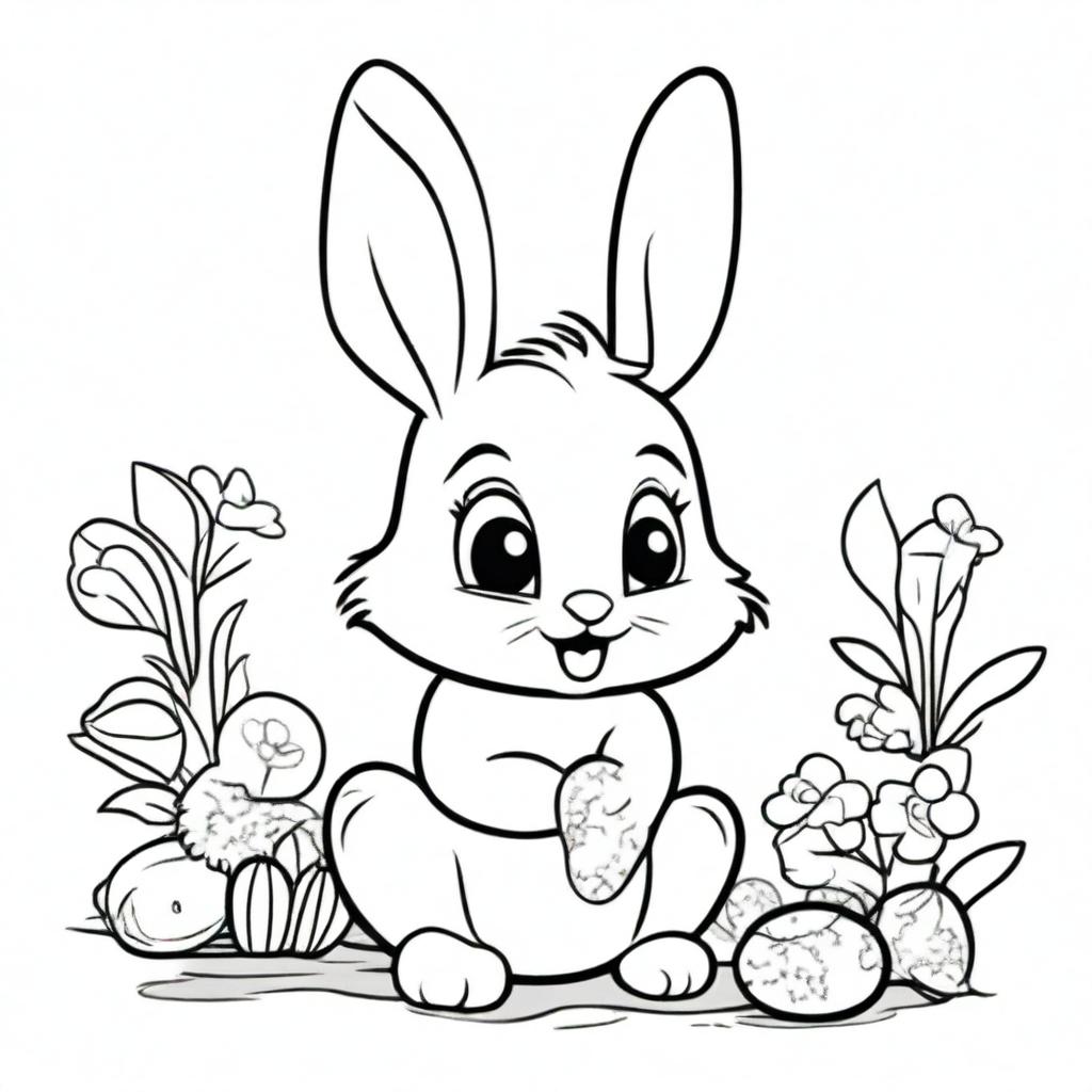 A cute bunny character in the style of Disney, designed as a coloring book page