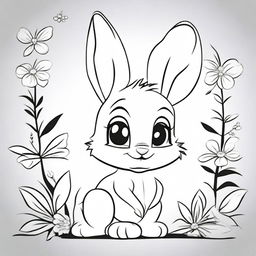 A cute bunny character in the style of Disney, designed as a coloring book page