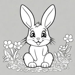 A cute bunny character in the style of Disney, designed as a coloring book page