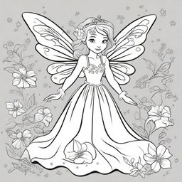 A beautiful fairy character in the style of Disney, designed as a coloring book page