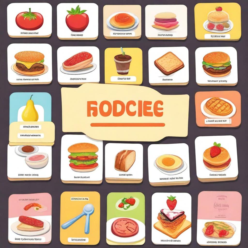 Create an image for 'Foodie Flashcards: Tasty Learning Delights'