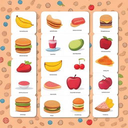 Create an image for 'Foodie Flashcards: Tasty Learning Delights'